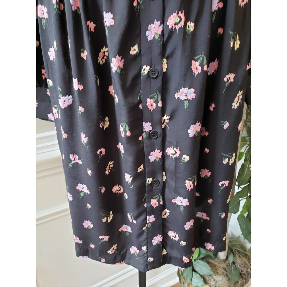 Jill Stuart Shirt Dress Women XS Black Floral Ruffle Pleated Collar Button Front - Picture 12 of 13